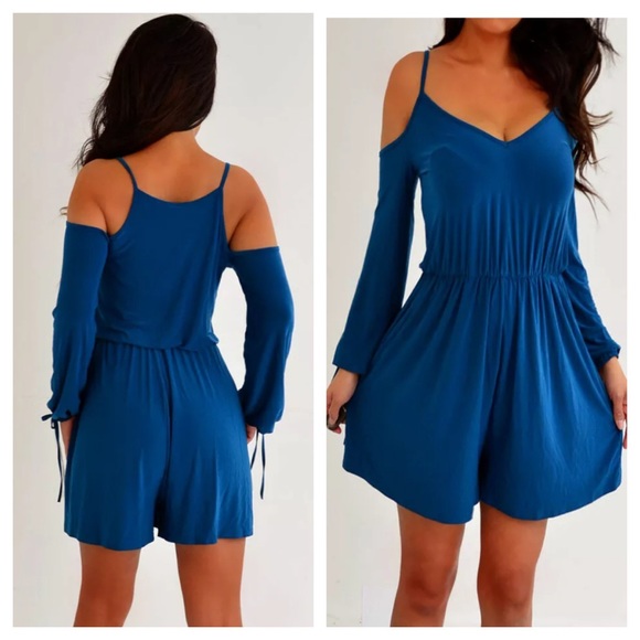 ASOS Teal Blue Cut-out Shorts Romper 4 S NWT - Picture 2 of 8
